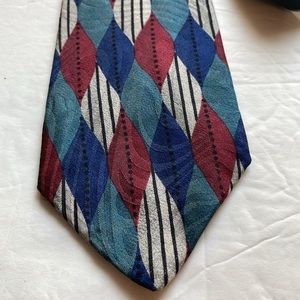 Biella premier edition 100% silk necktie tie 58” X 3 5/8” blues, red and silver